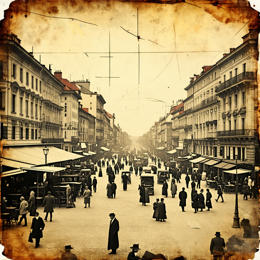 A Glimpse into a Bustling Past: Sepia-Toned Street Scene from Early 20th Century Europe