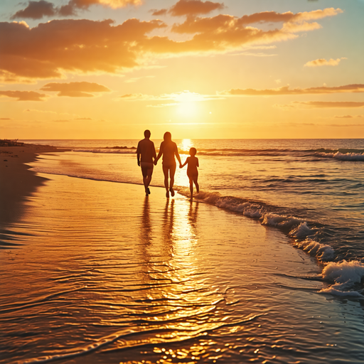 Family Sunset Stroll: A Moment of Tranquility and Hope