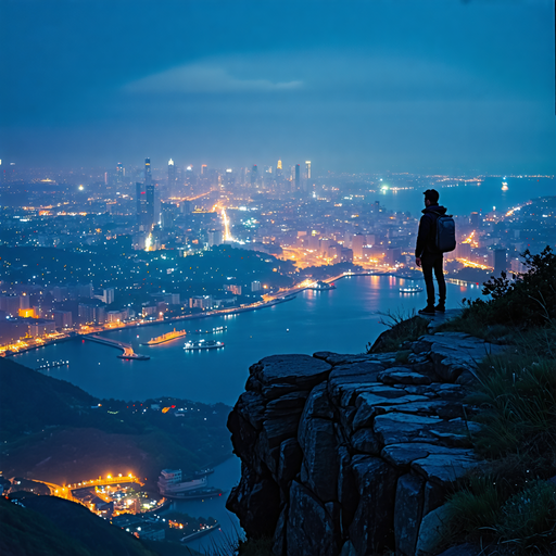 Silhouetted Solitude: A Moment of Contemplation Above the City