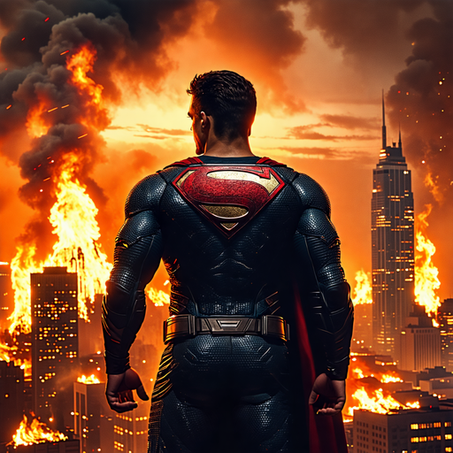 Superman Stands Guard Amidst the Flames