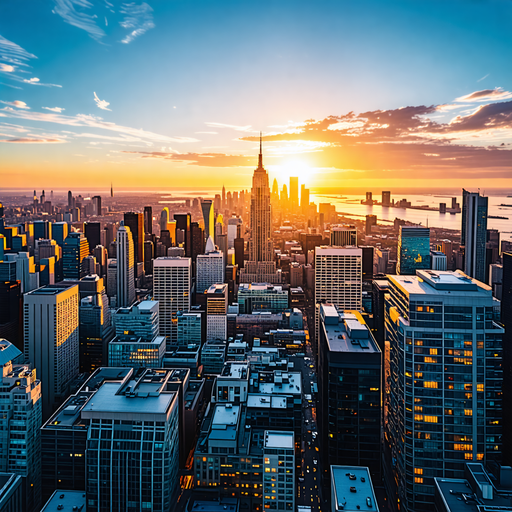 Sunset Symphony: A City Skyline Bathed in Golden Light