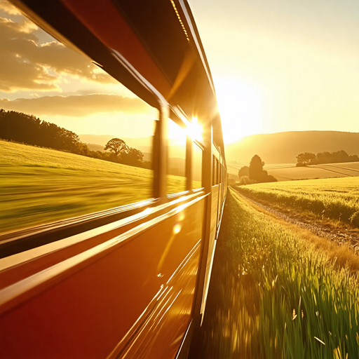 Sunset Ride: A Train Races Through Golden Fields