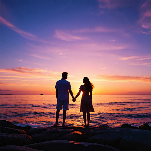 Silhouettes of Love Against a Fiery Sunset