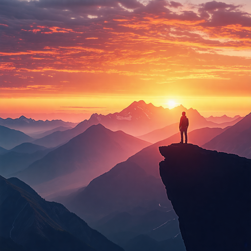 Tranquility at Sunrise: A Lone Figure on the Cliff