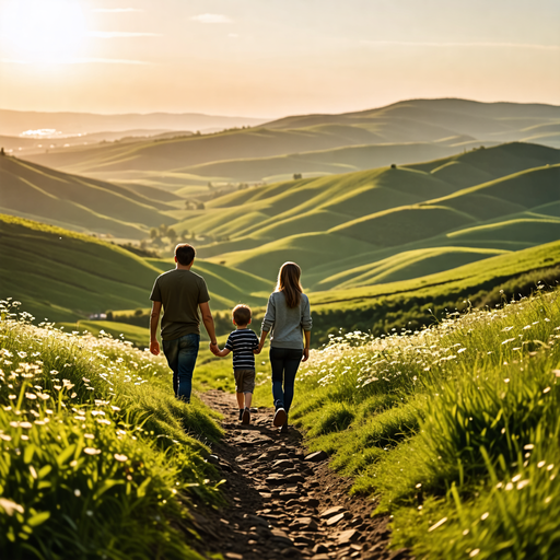 A Tranquil Escape: Family Walks Through Wildflower Fields at Sunset