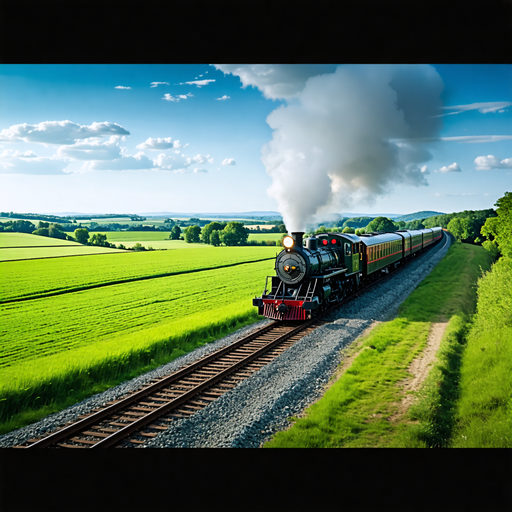 Nostalgic Journey: Steam Train Gracefully Traverses Rural Landscape