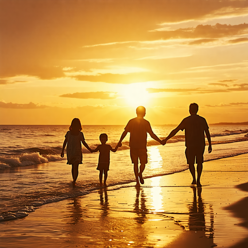 Family Bliss at Sunset: A Beachside Stroll to Remember