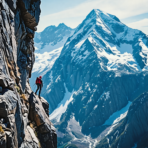 Hiker Contemplates the Majesty of Snow-Capped Mountains