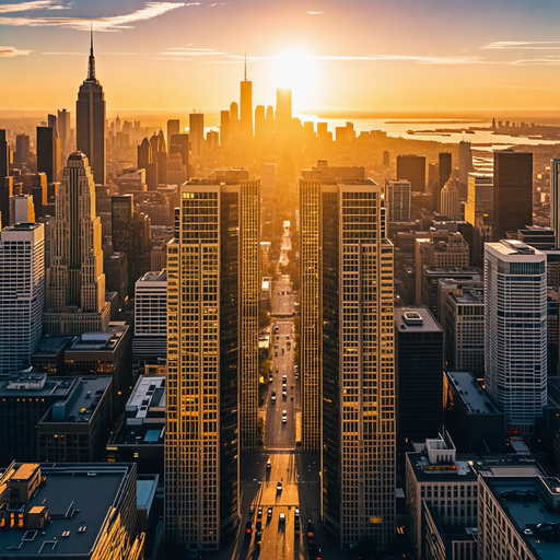 Golden Cityscape: A Majestic Sunset Over the Skyline