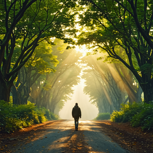 A Solitary Journey Through Sun-Dappled Woods