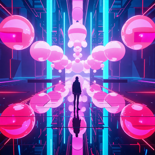 Lost in Neon: A Figure Stands Alone in a Futuristic Hallway