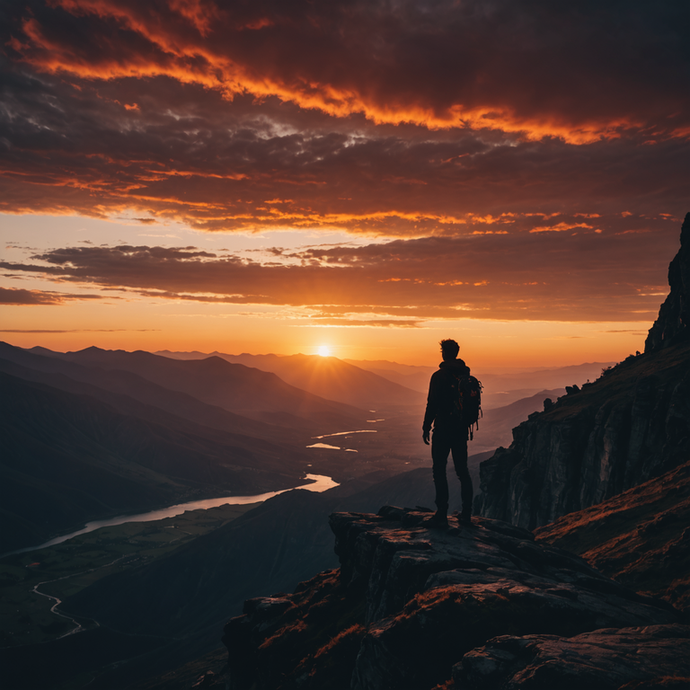 Silhouetted Against the Sunset: A Moment of Solitude in the Mountains