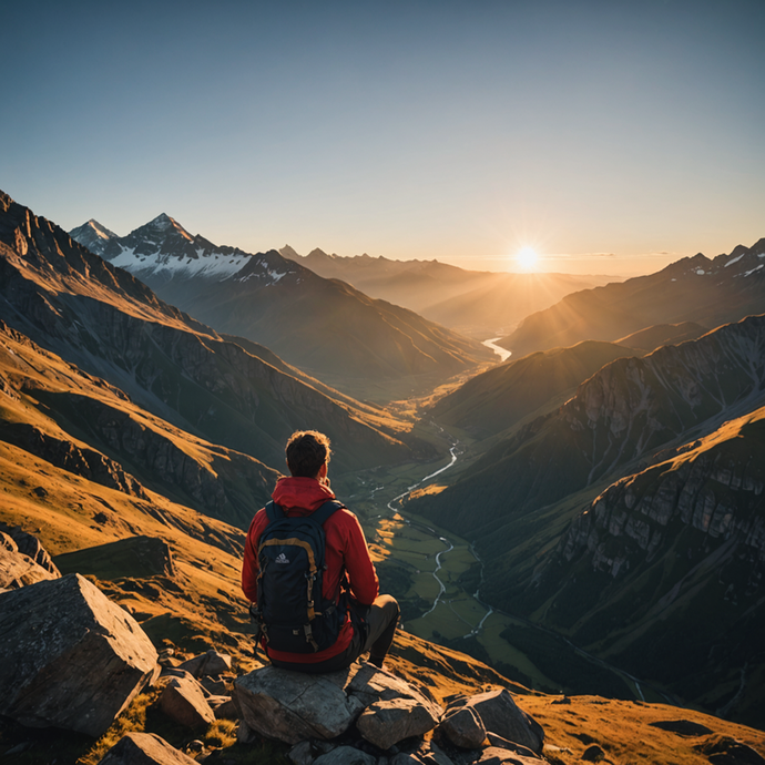 Sunset Serenity: A Hiker Finds Peace Amidst Majestic Peaks