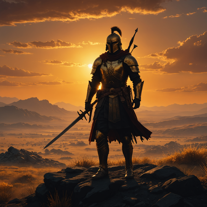 A Knight’s Silhouette Against the Fiery Sunset