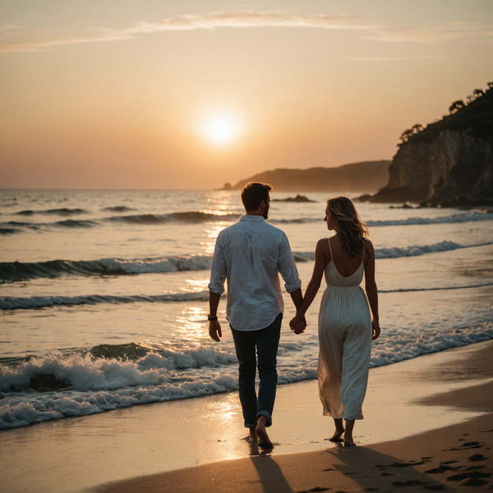 Silhouettes of Love: A Sunset Stroll on the Beach