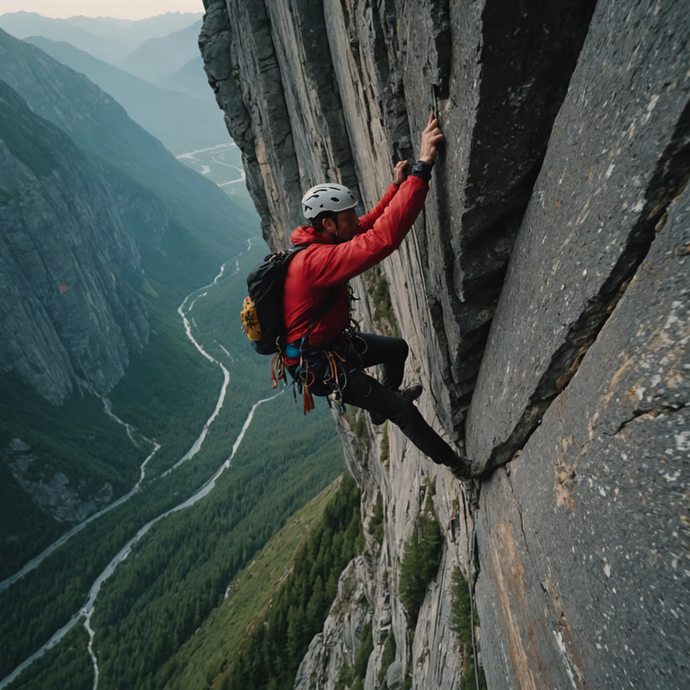 Adrenaline Rush: Climber Defies Gravity on Sheer Rock Face