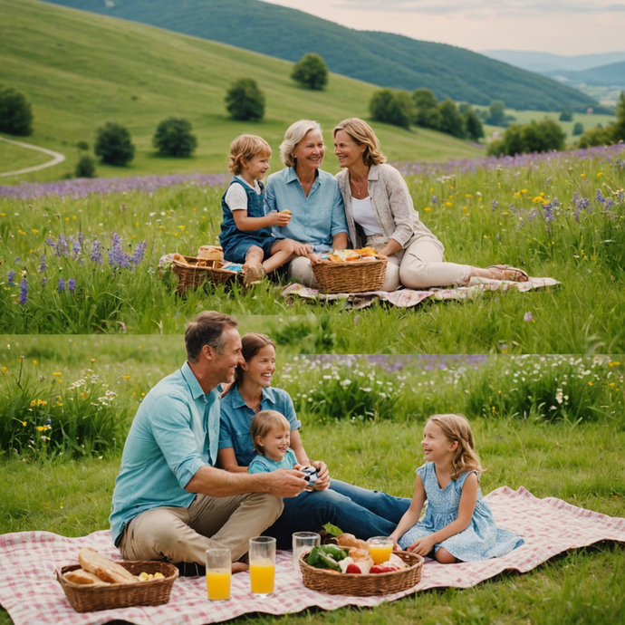 Family Picnic Bliss in a Rolling Meadow