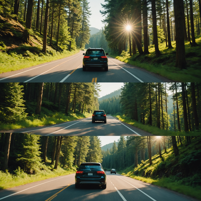 Golden Light Bathes a Winding Road Through Lush Forest