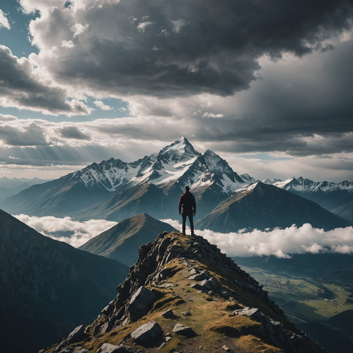 A Lone Hiker’s Epic View: Where Clouds Meet Mountains