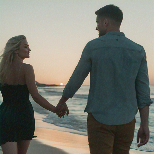 Sunset Stroll: A Couple’s Romantic Moment on the Beach