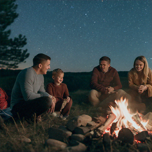 Family Campfire Under a Starry Sky