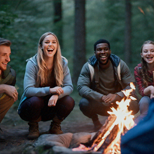 Campfire Laughter: Friends Gather Under the Stars