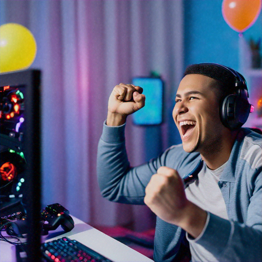 Victory Dance! Gamer Celebrates Triumph with Exuberant Fist Pump