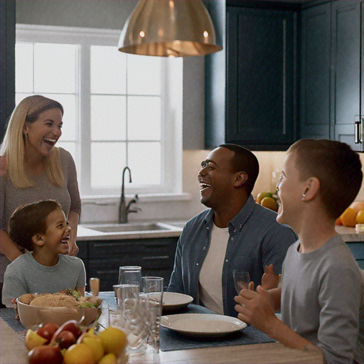 Family Laughter Fills a Bright Kitchen