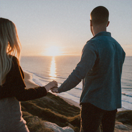 Sunset Romance: A Couple’s Silhouette Against the Golden Horizon