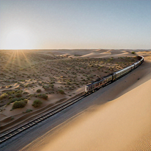 A Train Disappears into the Vastness of the Desert