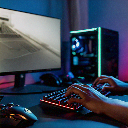 Lost in the Digital Realm: A Gamer’s Focus Under Neon Lights