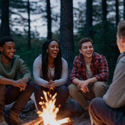 Campfire Laughter: Friends Gather Under the Stars