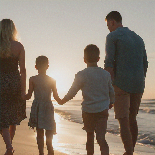 Sunset Stroll: A Family’s Tranquil Moment