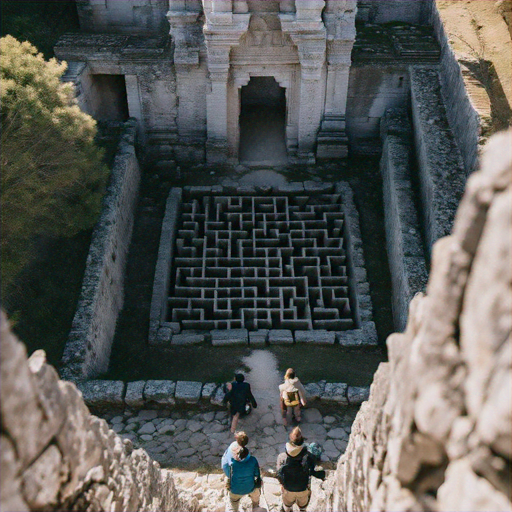 Lost in the Labyrinth: A Stone Maze Beckons from Above