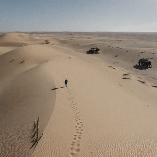 Lost in the Vastness: A Solitary Figure Conquers the Desert