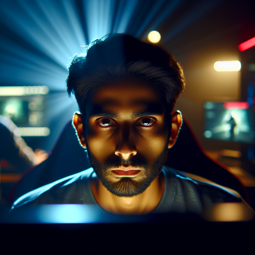 Lost in the Game: A Man’s Intense Focus Under Blue Light