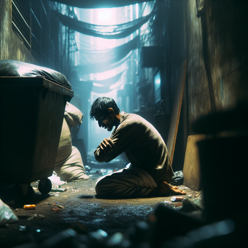 Lost in the Shadows: A Man’s Solitude in a Dark Alley