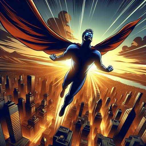 Superhero Soaring into a Hopeful Sunset