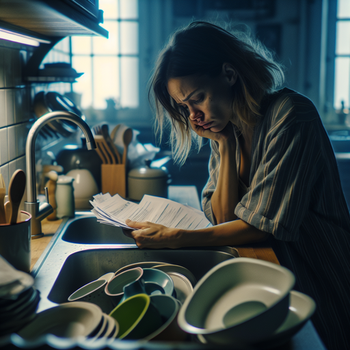 Overwhelmed and Distressed: A Woman Struggles with Paperwork