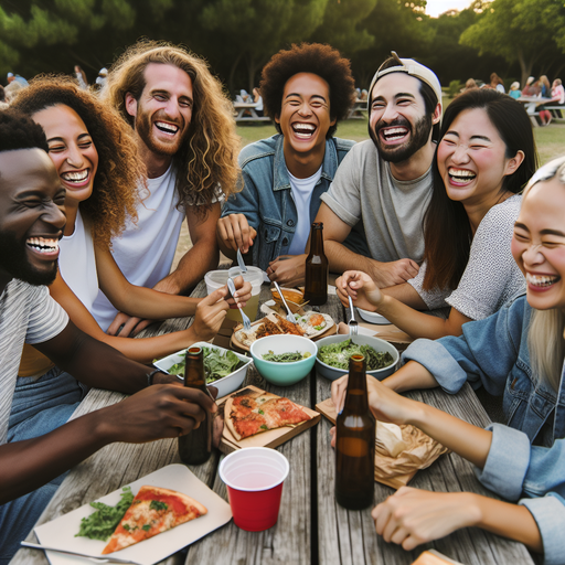 Friends Share Laughter and Joy at a Park Picnic