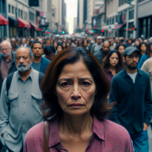 Lost in the City: A Woman’s Intense Gaze Amidst the Blur