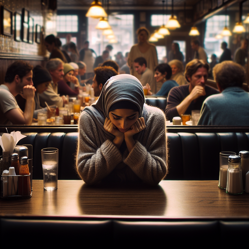 A Moment of Quiet Reflection in a Bustling Diner