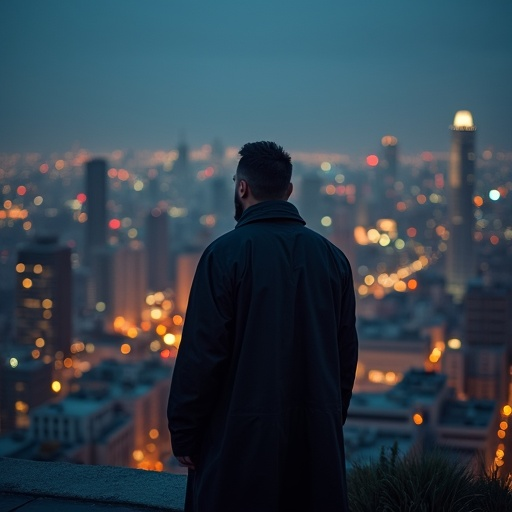 Silhouette of Solitude: A Man Contemplates the City at Dusk