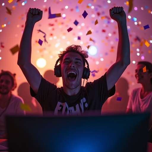 Confetti Celebration: A Young Man’s Joyful Dance