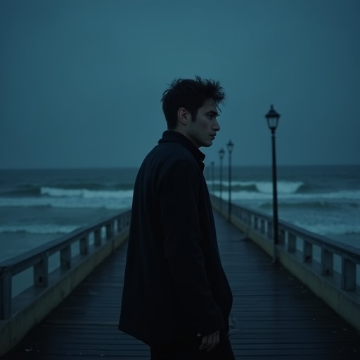 Solitude by the Sea: A Man Contemplates the Stormy Horizon