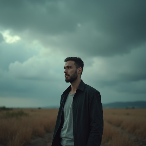 Lost in Thought: A Man Contemplates the Overcast Sky