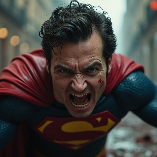 Superman’s Determined Gaze: A Moment of Grit in the Midst of Battle