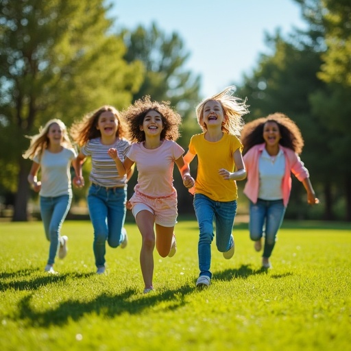 Sun-Kissed Joy: Girls Running Free in a Vibrant Field