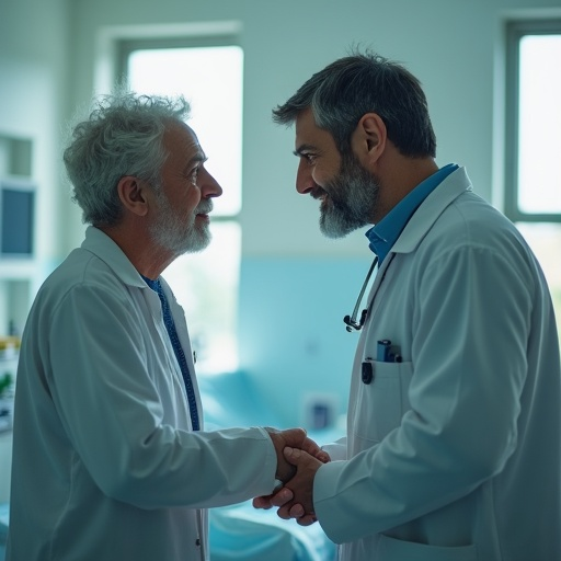 A Handshake of Hope: Two Doctors Share a Moment of Professional Respect