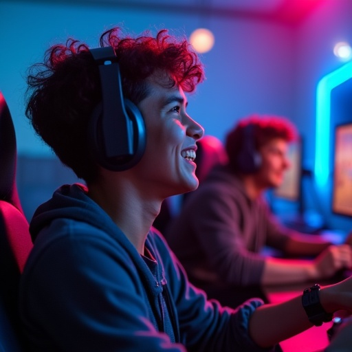 Lost in the Digital World: A Gamer’s Focus Under Neon Lights